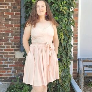 Light Pink Sleeveless Baby Doll Dress Tie Waist Eyelet Details Easel Brand